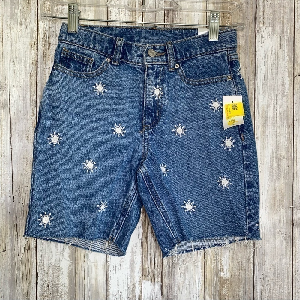 NWT PacSun Kids Daisy Embroidered Denim Shorts Size 7 Girls 100% Cotton